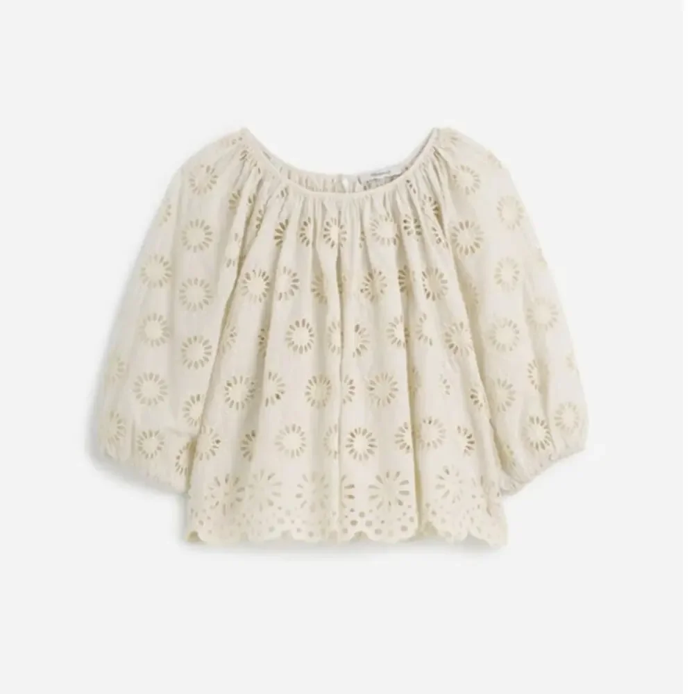NWT Madewell Embroidered Shirred Puff-Sleeve Top White L
